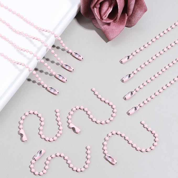Lemonkey 10Pcs Ball Beads Chains Bulk,Pink Keychains Rings Metal Chains,4 Inch Dog Tag Metal Small Chains with Connectors for Hanging Decoration