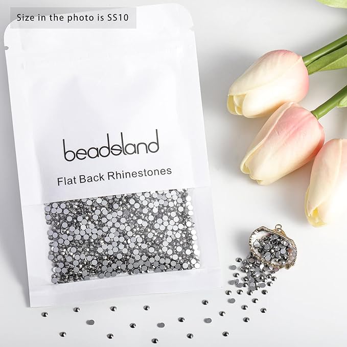 Beadsland 1440 Pieces Flat Back Crystal Rhinestones Round Gems,Hematite,SS10,2.7-2.9mm