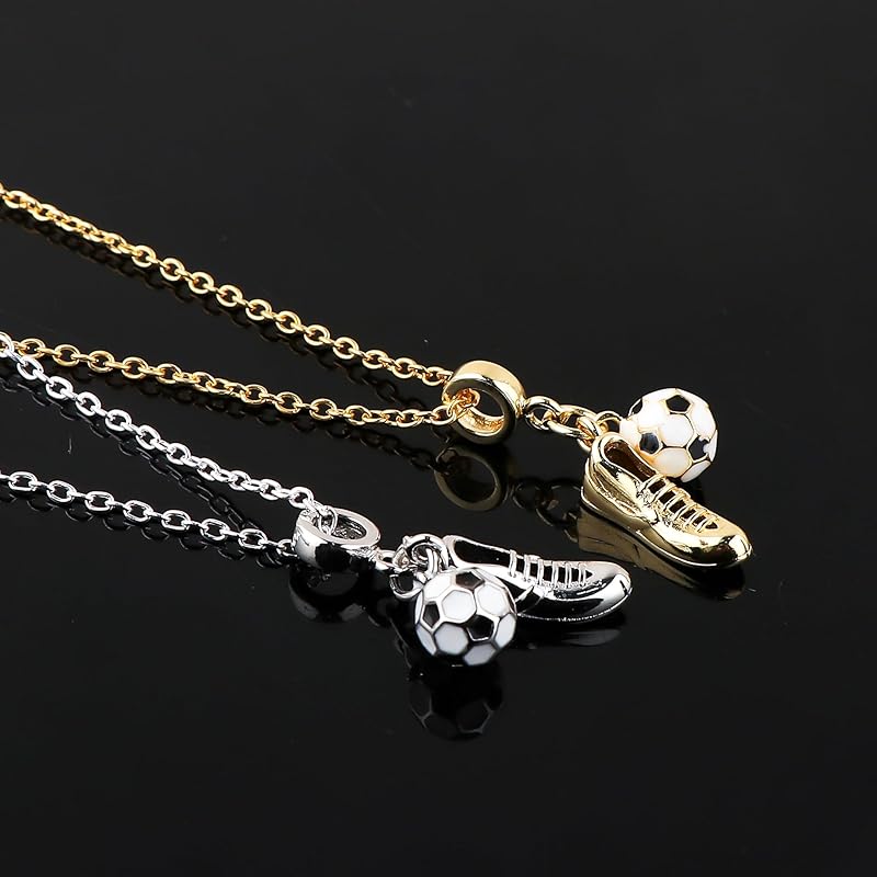 JOR Soccer Ball & Shoe Charm Pendant Necklace, Sport Lover Charm, Men & Women Unisex Jewelry, Dainty Gold & Silver Plated Chain 18 inch (Pack of 2)
