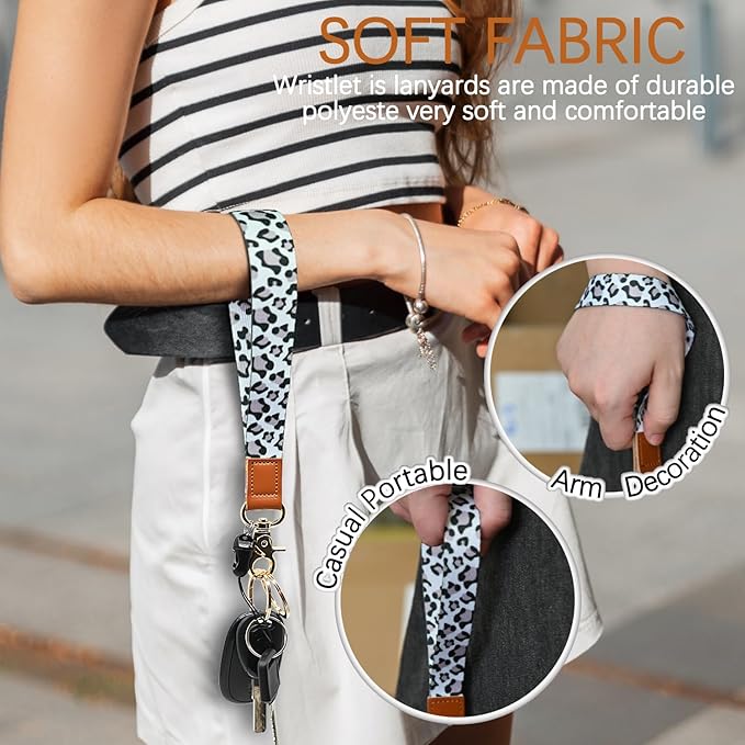 Cool Leopard Wristlet Keychain, Wrist Lanyard Key Chain For Women Men Car Keys Id Holder Card Phone Wallet Camera