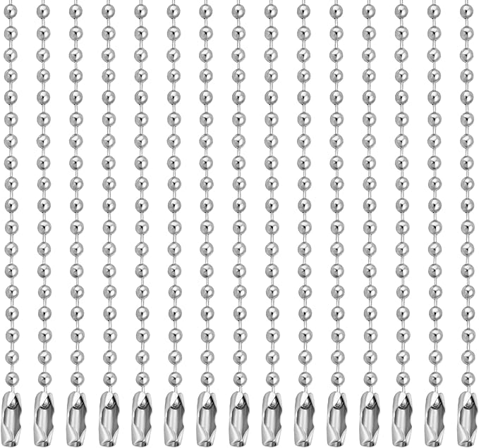 Lemonkey 20Pcs Ball Beads Chain Bulk,Silver Keychain Rings Metal Chain,4 Inch Dog Tag Metal Small Chain with Connectors for Hanging Decoration