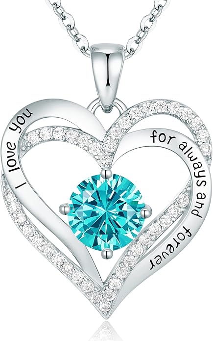 CDE Forever Love Heart Necklaces for Women, Wedding Anniversary, Birthday Mothers Day Christmas Day Gifts for Mom, Mother, Wife, friend, S925 Silver Jewelry with Birthstone Pendant