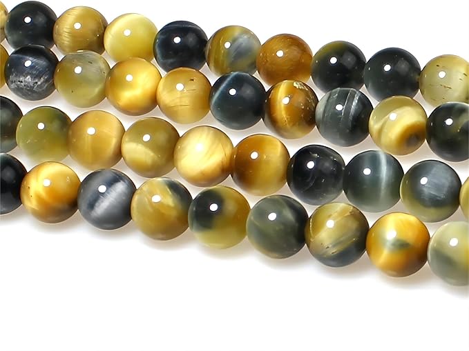 MJDCB Stone Beads 10mm 35pcs Round Yellow Blue Tiger's Eye Loose Gemstone Bead Charms for Jewelry Making Bracelet Necklace Earring Pendant