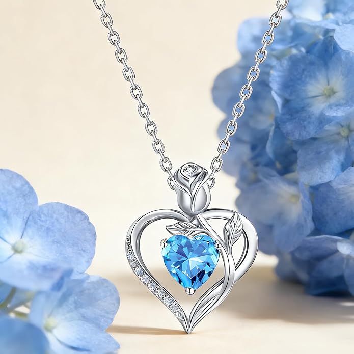 1.2CT Rose Heart Necklace Option of Moissanite or Lab-Grown Sapphire Ruby Emerald&More Necklace for Women Birthstone Girlfriend Necklace S925 Sterling Silver 18K White/Rose Gold Plated D Color VVS1 Gift for Wife Mother Daughter for Birthday Anniversary...