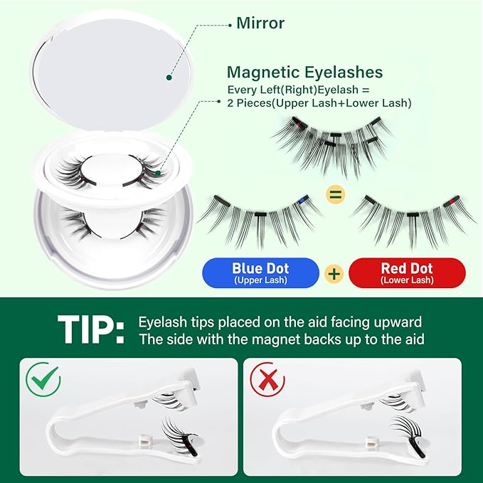 KEYYOU Reusable Magnetic Eyelashes 2 Pair with Applicator No Glue Needed 3D Natural Magnetic Lashes, Easy to Apply & Long Lasting for Daily Use & Events(A10+A10)