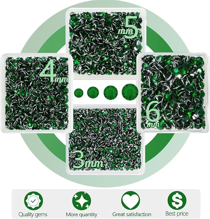 Emerald Green Crystal Resin Rhinestones w B7000 Jewelry Glue for Bedazzling Crafting 3mm 4mm 5mm 6mm Flatback Stones Diamonds Crystals Gems Charms for Nails Face Eyes Makeup Tumblers DIY Crafts