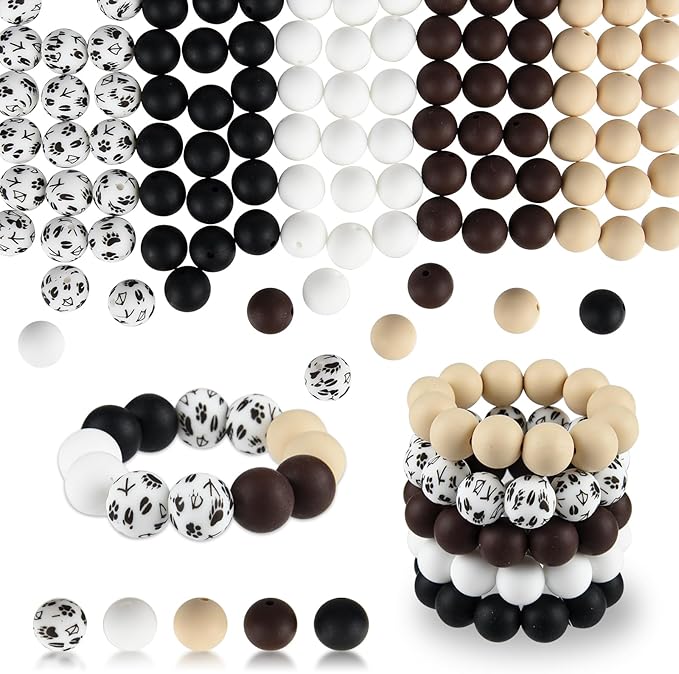 ASTARON 100 Pcs 15mm Silicone Beads for Keychain Making, Black Brown Round Beads for Bracelets Crafts Beadable Pens Decorations Jewelry Making Party Favors Supplies