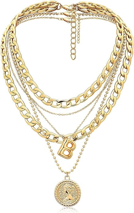 MJartoria Layered Necklaces for Women Trendy Balloon Initial Coin Pendant Necklace Dainty Chunky Chain Choker Necklaces Jewelry Birthday Gifts