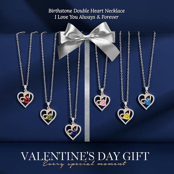OOBEE Birthstone Necklaces for Women, 925 Sterling Silver Gemstone Fine Love Heart Moissanite Necklace, Ideal Birthday Anniversary Mothers Day Jewelry Gifts for Wife Mom Girlfriend Her