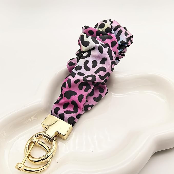 Scrunchie Wristlet Keychain for Women Men, Cute Stretchy Wrist KeyChain for Car Keys with 3 Keyrings and 1 D ring