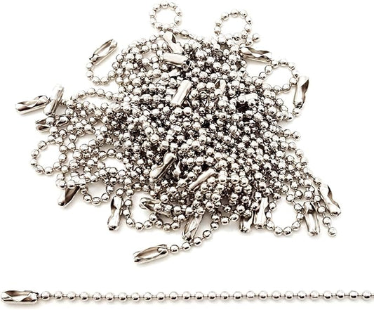 50-Pack 4-Inch Ball Chains with Connectors, 3.2mm Stainless Steel Beaded Chain for Dog Tags, Keychains, ID Tags, Necklace Chains, Crafts, Fan Pulls