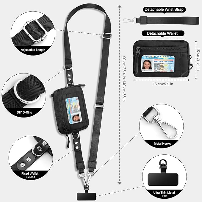 TiMOVO Clip and Go Phone Strap Crossbody with Detachable Wallet, RFID Blocking, Adjustable Anti-Theft Phone Lanyard