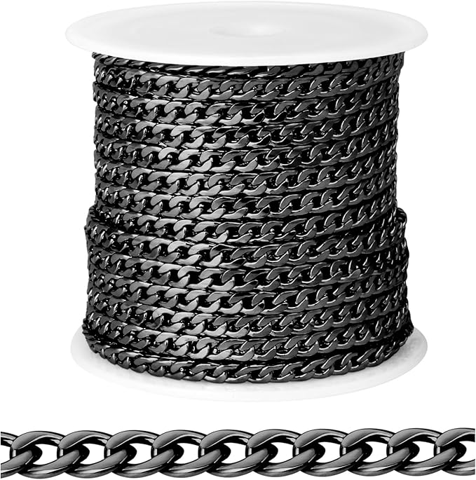 [33FT] Gunmetal Stainless Steel Curb Chains for Jewelry Making, 3.5mm Wide 304 Stainless Steel Cuban Link Chain Roll Bulk for DIY Jewelry Making Craft