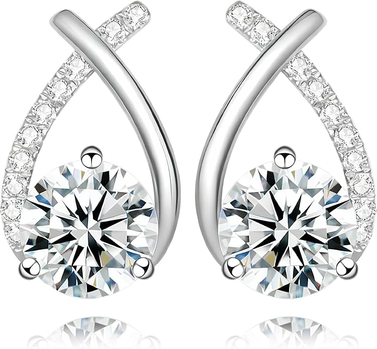 Tunzug Moissanite Stud Earrings D Color VVS1 Moissanite Earrings 925 Sterling Silver 18K Gold Plated Friction Flat Bottom Mermaid Tail Earrings for Women