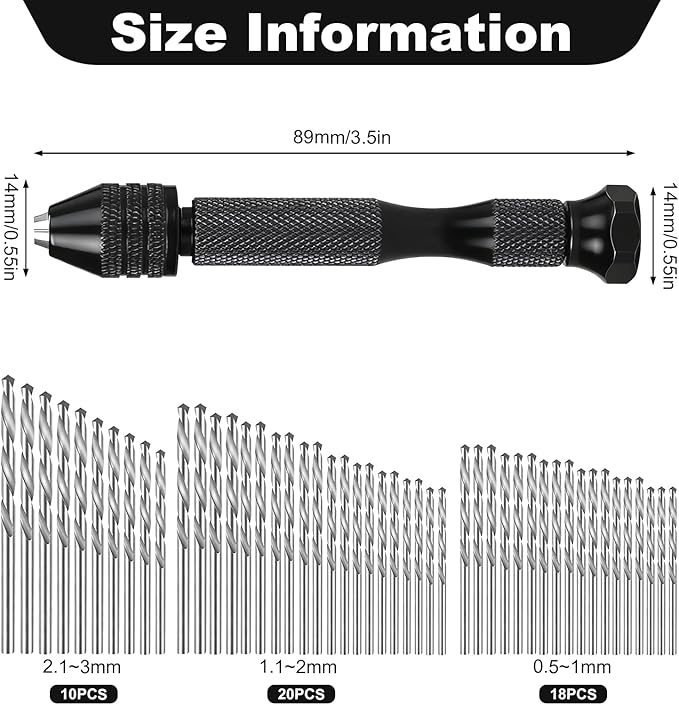 59 Pcs Hand Drill Bits Set, 48 Pieces Pin Vise Hand Drill Micro Twist Drills and 10 Pcs PCB Mini Cutting Bits for Resin Polymer Wood Craft DIY Jewelry Making Carving