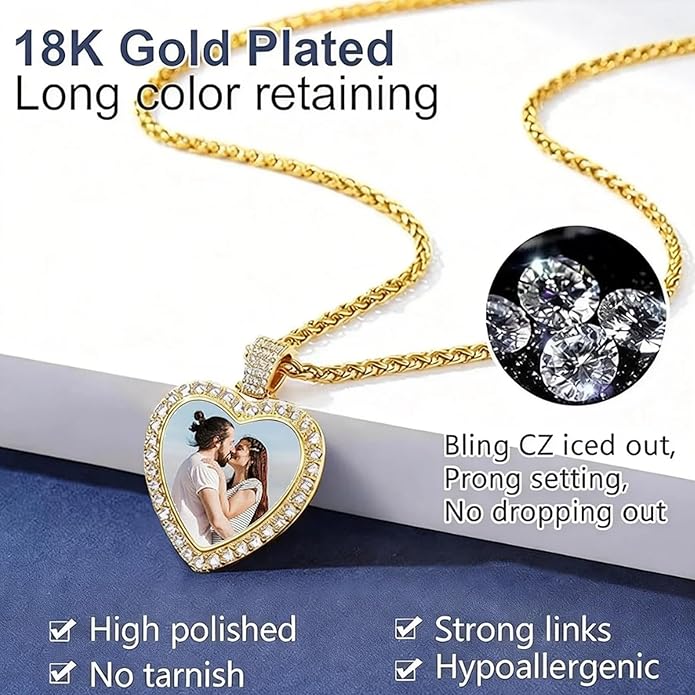 CLYLIFE Picture Necklace Personalized Photo,Custom Disc/Heart Pendant for Men Women Dad Mom Customized Necklace with Chain Photos Memorial Gifts for Mother's Day, Birthday, Anniversary