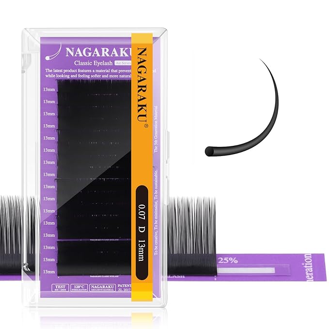 NAGARAKU Individual Eyelash Extensions, Volume & Classic Lashes 5th Generation Soft Natural Beauty Salon Professional Anti-rebound Single Lash Extension Supplies 16 Rows -0.07 D Curl 13mm
