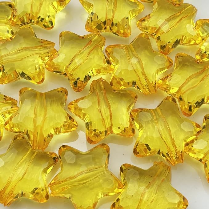 20pcs Acrylic Crystal Star Beads 28mm Star Shape Faceted Beads for Jewelry Making Bracelet Necklace Key Chains DIY Crafts(Gold Yellow)