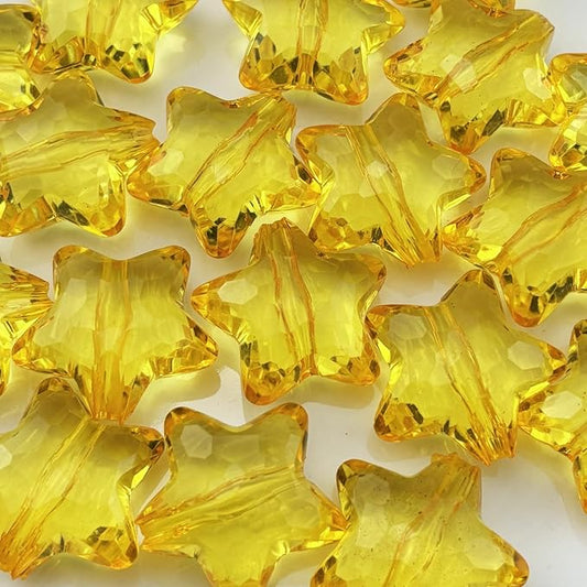 20pcs Acrylic Crystal Star Beads 28mm Star Shape Faceted Beads for Jewelry Making Bracelet Necklace Key Chains DIY Crafts(Gold Yellow)