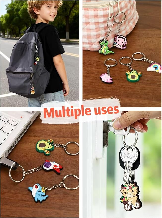 Ella & Emma 30/50/100 Bulk Different Keychains, Mixed Non-Repeat Cute Key Chain for Classroom Prizes Students Incentives Holiday Gifts Party Favors (100pcs Mixed)