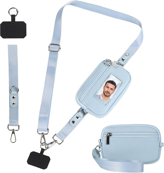Phone Lanyard Crossbody with Wallet，Detachable Phone Strap Wristlet with ID Window and Zipper，Adjustable Strap for All Phone