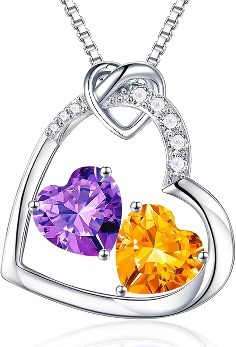 Iefil Valentines Day Gifts for Her - 925 Sterling Silver Heart Birthstone Necklace, Anniversary Birthday Gifts for Women Wife Girlfriend, Jewelry for Mom Daughter