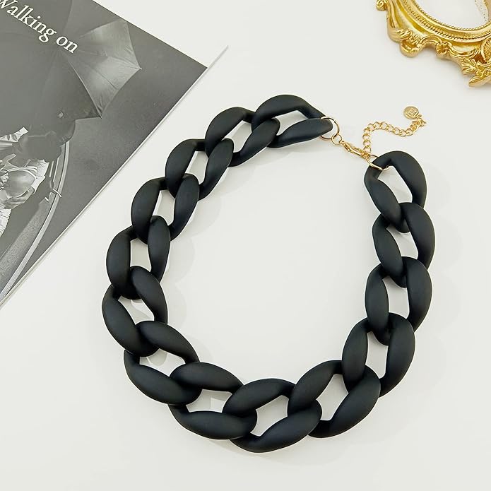 Firstmeet Chunky Acrylic Necklace Smooth Chain Link Cool Statement Choker Cuban Style Jewelry Gift for Women
