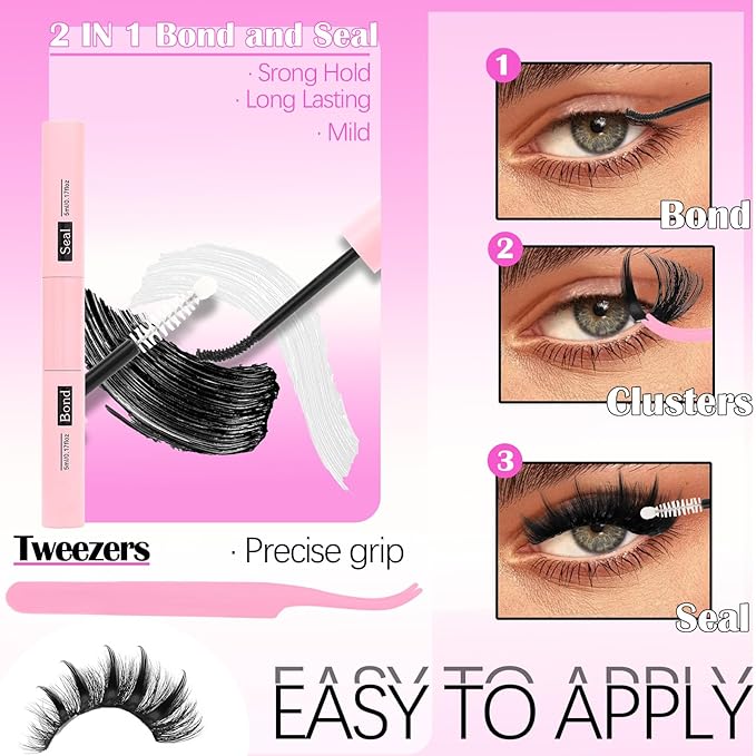 80D Volume Lash Clusters Kit with Long 14-16mm Lashes Spikes+Bottom Clusters Eyelash Extension Kit 280Pcs D-curly Wispy Individual Lash Extensions Kit DIY Spiky Lash Bond and Seal by YIDUO