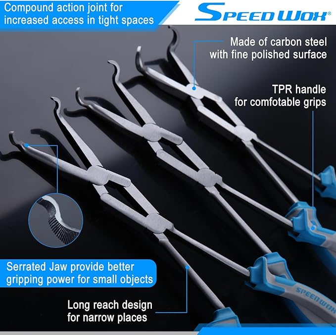 SPEEDWOX 3pcs 13-Inch Long Reach Double Joint Ring Nose Pliers - XL Pivot for Hose Grip 1/3" 3/4" Diameter Removal in Narrow Spaces