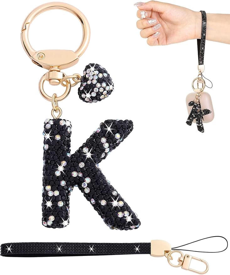 Initial Keychain for Women Girls,Bling Letter Key chain Initial with Heart,Pink Keychain Charms for Backpack Handbag