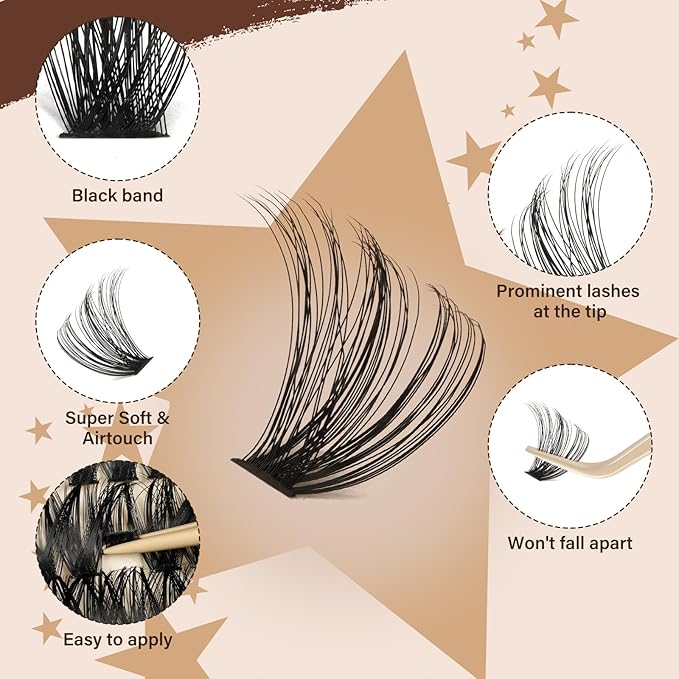 JMS&JMS 280Pcs Lash Clusters Soft Eyelash Clusters 60D+80D DIY Cluster Eyelash Extensions Soft and Easy to Wear at Home (60D+80D-D-9-16Mix)