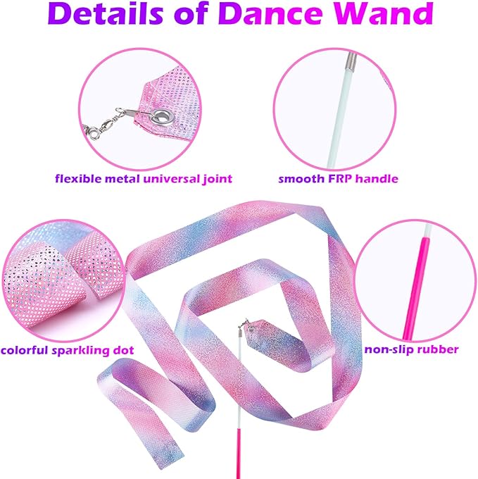 14PCS Sparkling Dance Ribbon for Kids Girls Princess Mermaid Ballet Ballerina Gymnastics Birthday Party Favors Decorations, Kids Twirling Streamer Ribbon Dancer Wands for Outdoor Toys