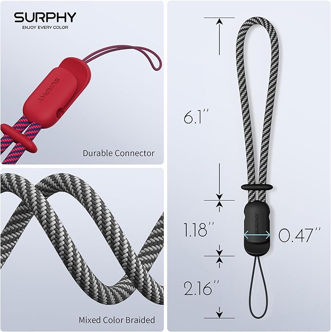 SURPHY 3 Pack Phone Wrist Strap with CellPhone Tether Tab, Cellphone Lanyard, Phone Strap with 2-Color Braided, Wrist Lanyard
