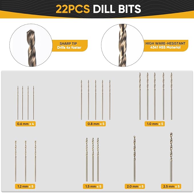 Pin Vise Hand Drill Manual with 22pcs Micro Drill Bits Set（0.6mm-2.5mm）Professional Rotary Craft Mini Drills for Jewelry Making Supplies Resin Wood Plastic Miniature