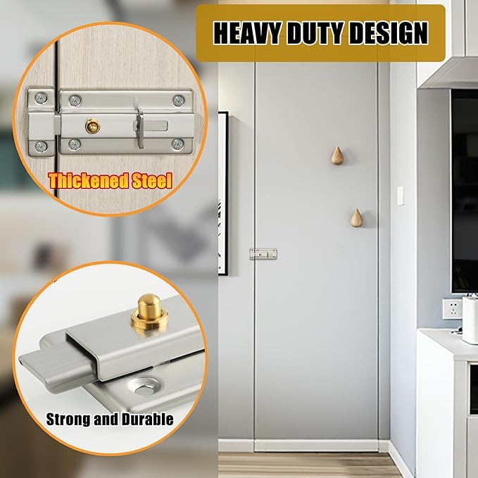 Alise Slide Bolt Gate Latch,Spring-Automatic Barrel Bolts Latches Safety Door Lock,Gate Hardware for Inside Door Fence Toilet Barn Pet Doors,Stainless Steel Bolt Latches,Brushed Finish,MS3000-LS