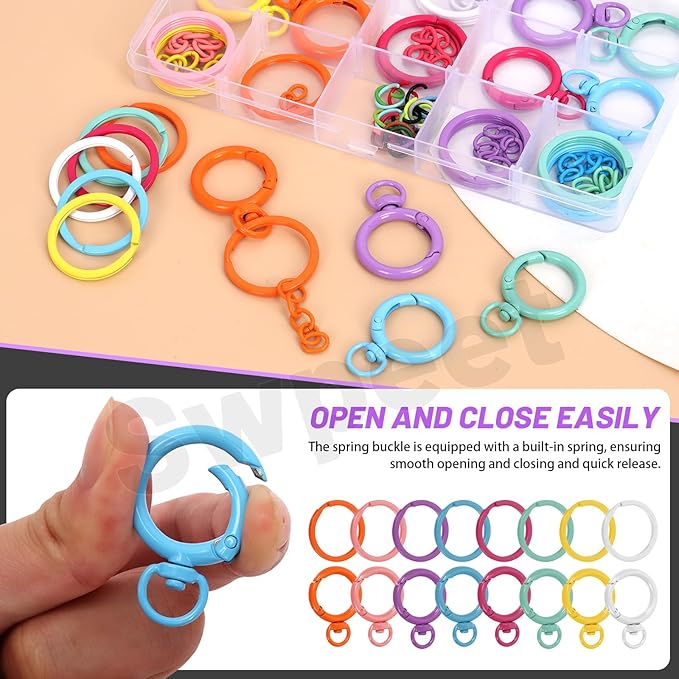 Swpeet Key Ring Carabiner 68Pcs 8Colors O-Shaped Swivel Lobster Claw Clasps with Key Rings, Open Jump Rings and Key Chains Assortment Kit, Metal Swivel Spring Clasps for DIY Craft Making
