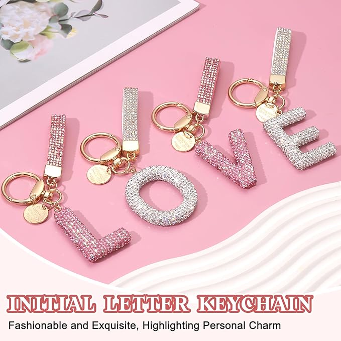 PATIKIL Initial Letter Keychain, Cute Sparkly Rhinestone Key Chain Alphabet Charm for Car Keys Handbags Purse