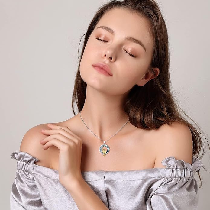 TOUPOP Cat Gifts for Cat Lovers One Two Three Four Cats Necklace Sterling Silver Cats on the Moon Pendant Necklace with Blue Circle Crystal Birthday Christmas Celtic Jewelry Gifts for Women