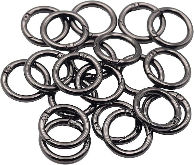 20pcs Trigger Spring O Rings Round Carabiner Clip Snap for Keyrings Buckle, Bags,Purses (Gun Black, 3/4 inch)