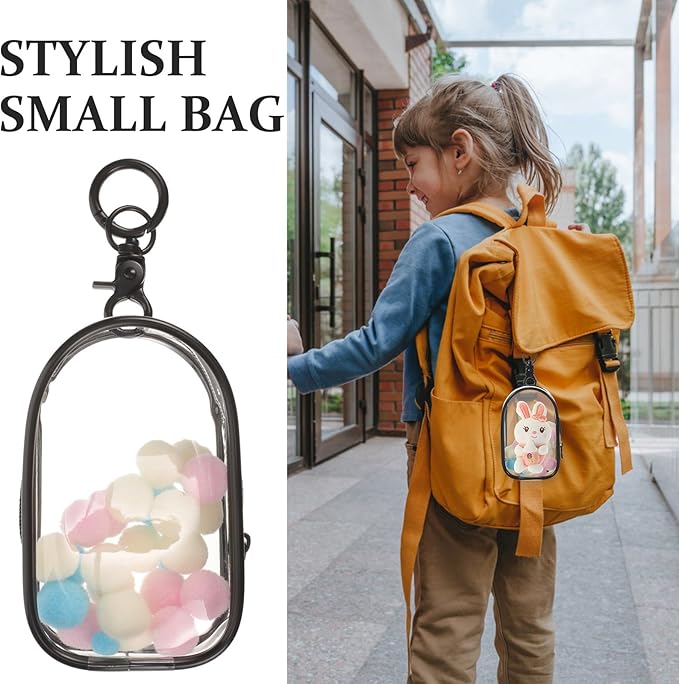 Toyvian Clear Figure Display Bag with Keychain, Portable Dustproof Mini Doll Pouch Carrying Case, Hanging Blinds Box Organizer Keychain Pouch Charms for Collectibles