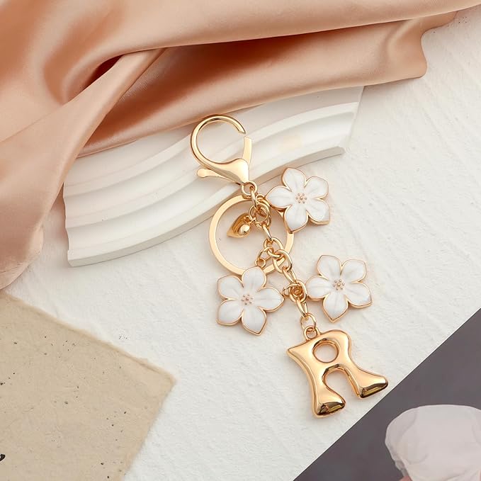Snycler Bubble Initial Keychain Graceful Flower for bags car remote–A-Z Letter Charms for Women
