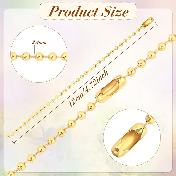 SANNIX 100Pcs Ball Beads Chain, Metal Hanging Chains 4.72 Inch Ball Chain Keychains with Connectors for Hanging Keychain Decoration(Gold)