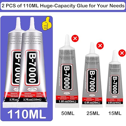B7000 Adhesive Rhinestones Glue for Crafts, 2PCS 110ml / 3.7 fl oz with 5 Dotting Pen Tool, Wax Pencil and Tweezer, Jewelry Glue for DIY Craft, Makeup, Shoes, Jewelry Making, Nail Art