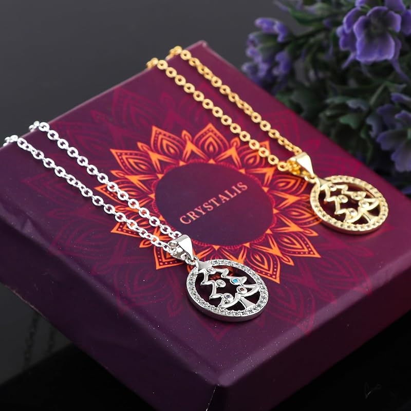 JOR Xmas Tree Charm Pendant Necklace, Women Jewelry, Dainty Gold & Silver Plated Combo Chain 18 inch (Pack of 2)