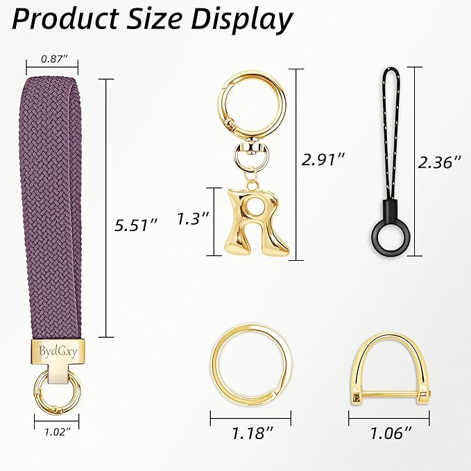 Stretchy Wristlet Initial Keychain, Key Chains Women Cute with Keyring, Llaveros para Mujer, Car Key Accessories