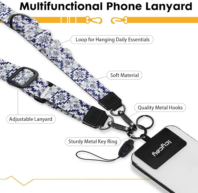 Phone Lanyard Crossbody, Boho Cell Phone Strap for Around The Neck Adjustable, Anti Theft Cute Lanyard for iPhone Case ID Holder Keys Accessories Travel Essential