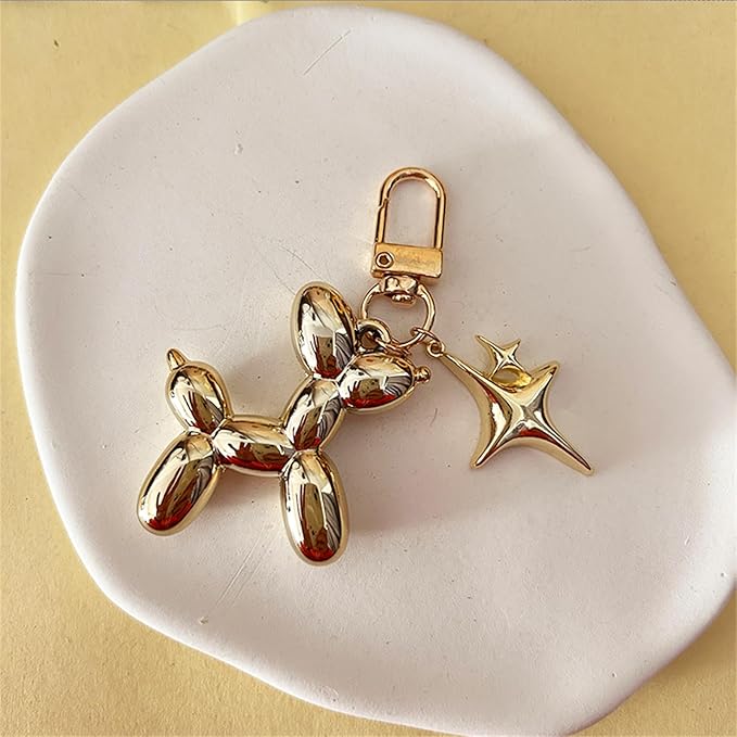 Dreuyet 2Pcs Jelly Balloon Dog Keychains Kawaii Cute Bag Purse Charms Key Chain with Bow Y2K Aesthetic Accessories