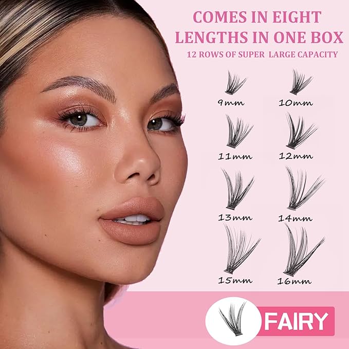 ISOOLU Fairy Lash Clusters Manga Individual Lashes C Curl Wispy Eyelash Clusters WideSpan Eyelash Extension Kit with Lash Bond and Seal Wet-Look Spiky Cluster Lashes (40D KIT 240pcs)