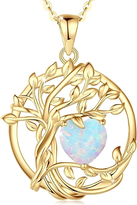 FANCIME Tree of life Birthstone necklace Sterling Silver Pendant Birthstone Necklace Gemstone Anniversary Birthday Jewelry Christmas Gifts for Mom Her Wife