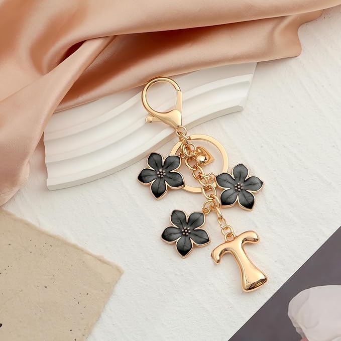 Snycler Bubble Initial Keychain Graceful Flower for bags car remote–A-Z Letter Charms for Women